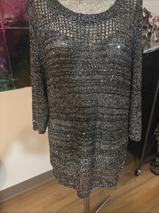 Lauren Michelle Sweaters - Lauren Michelle Silver Metallic Open knit sweater.